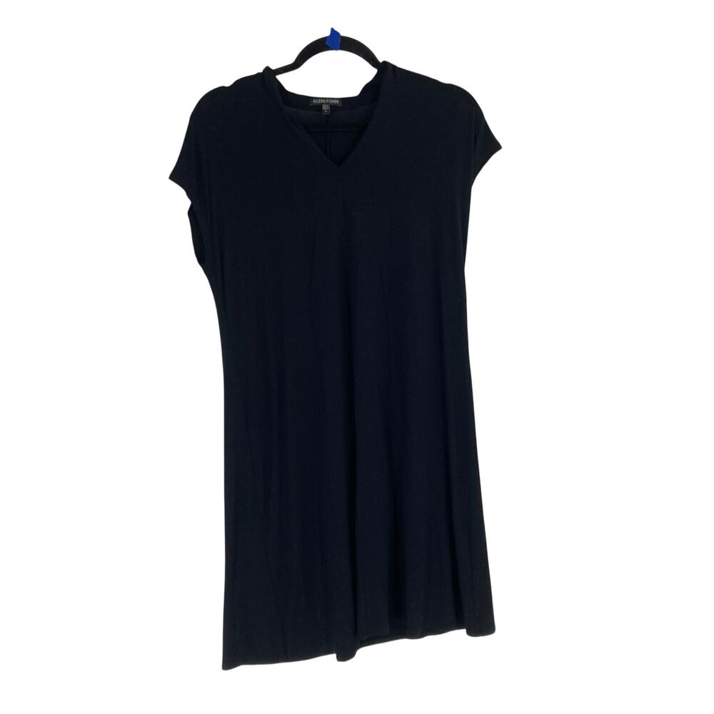 Eileen Fisher Viscose Jersey Knot Black Shirt Dress Minimal Women’s Medium Show
